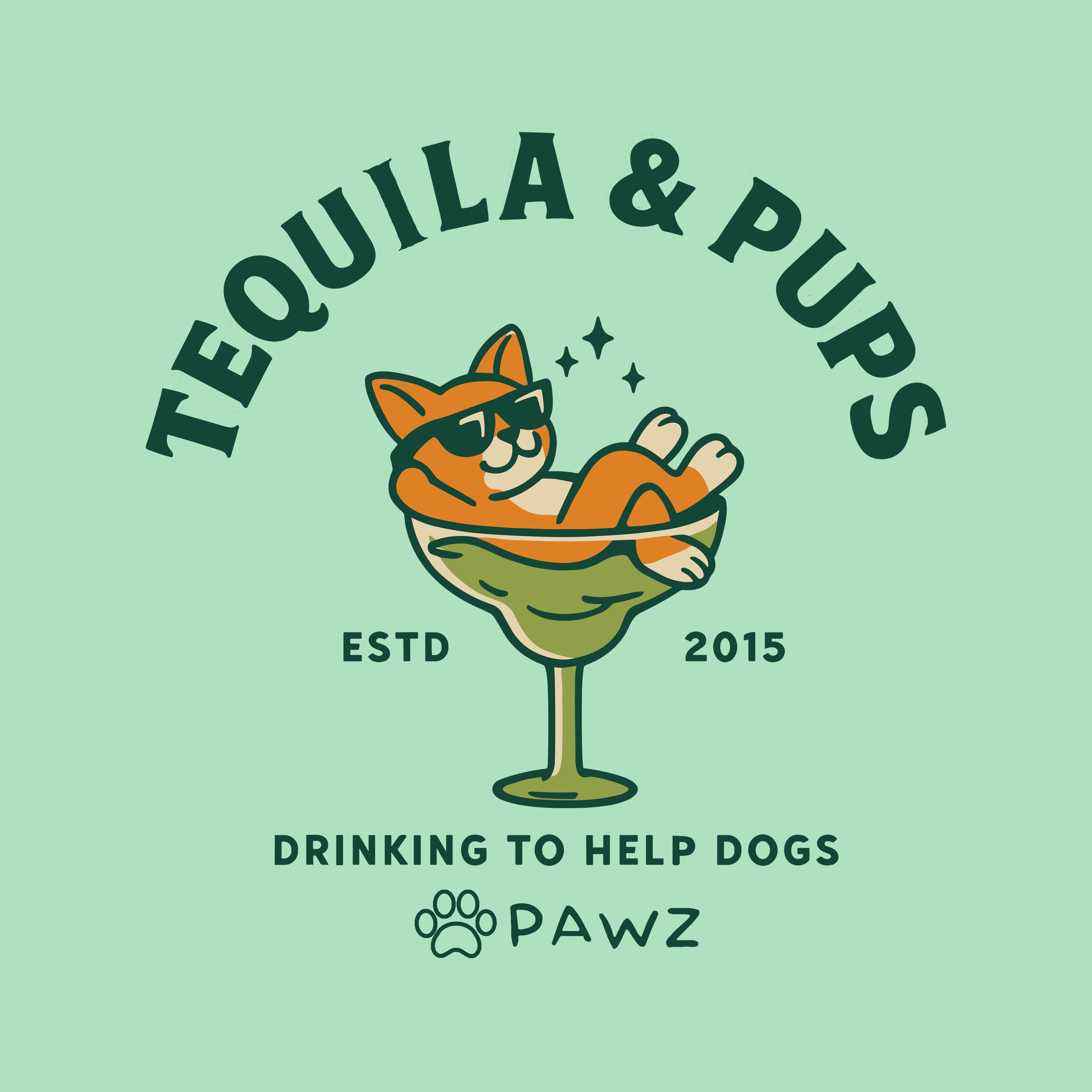 Tequila & Pups - (Mint) (Adult Short Sleeve T-Shirt)