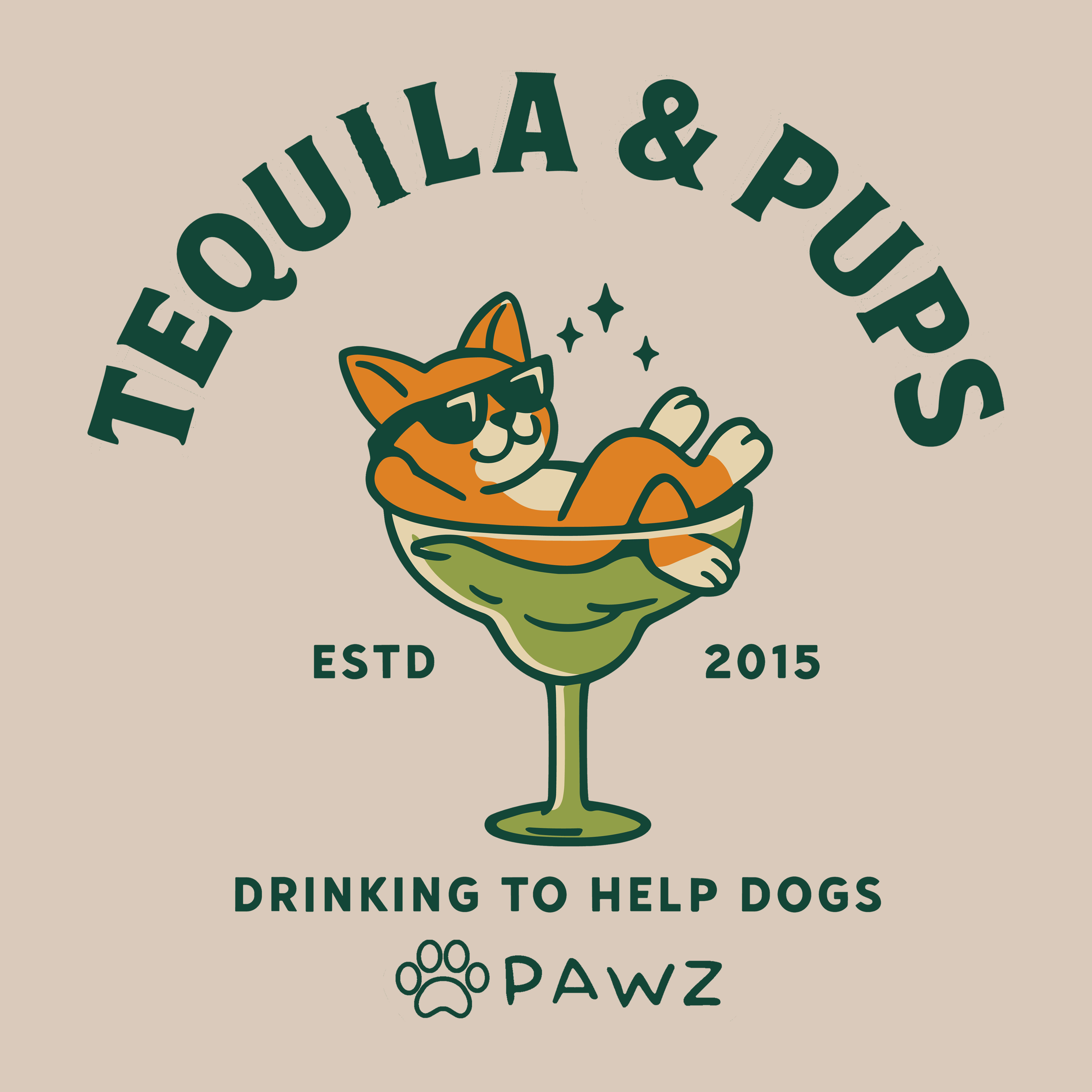 Tequila & Pups - (Sand) (Adult Short Sleeve T-Shirt)